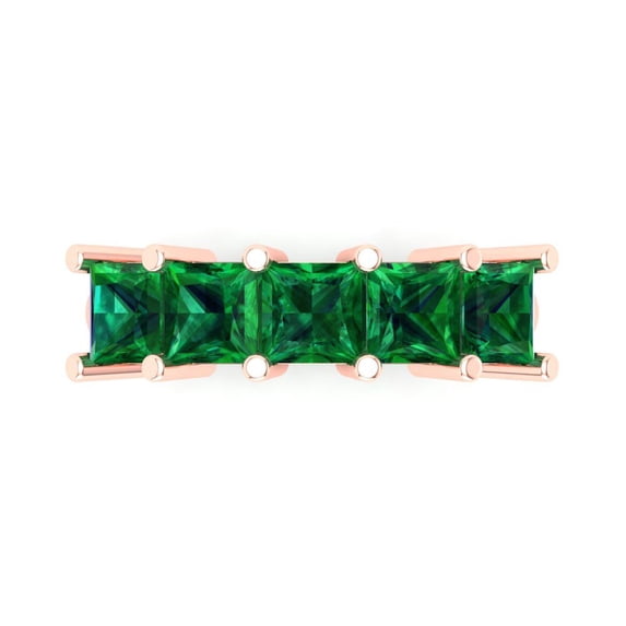 2.5 ct Brilliant Princess Cut Simulated Emerald 18K Rose Gold Eternity Band SZ 6.75