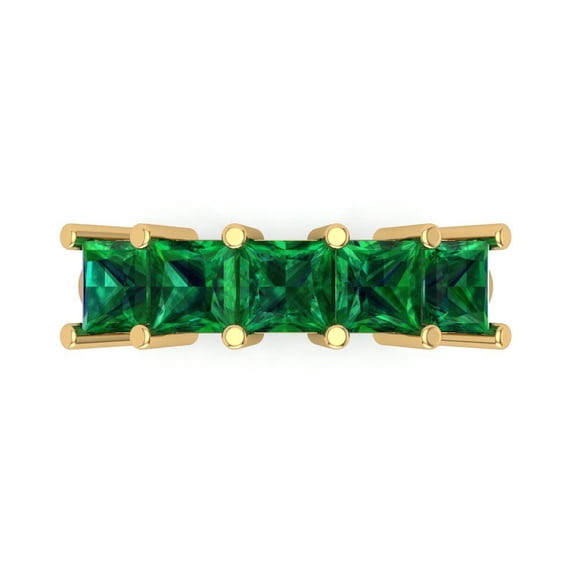 2.5 ct Brilliant Princess Cut Simulated Emerald 18K Yellow Gold Eternity Band SZ 5.5