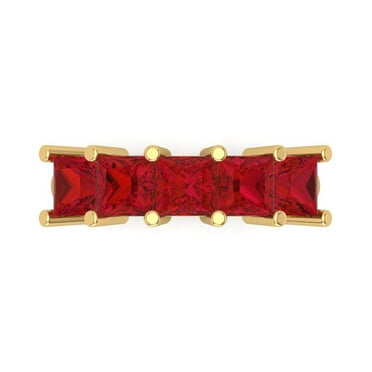 2.5 ct Brilliant Princess Cut Simulated Pink Tourmaline 18K Yellow Gold Eternity Band SZ 9