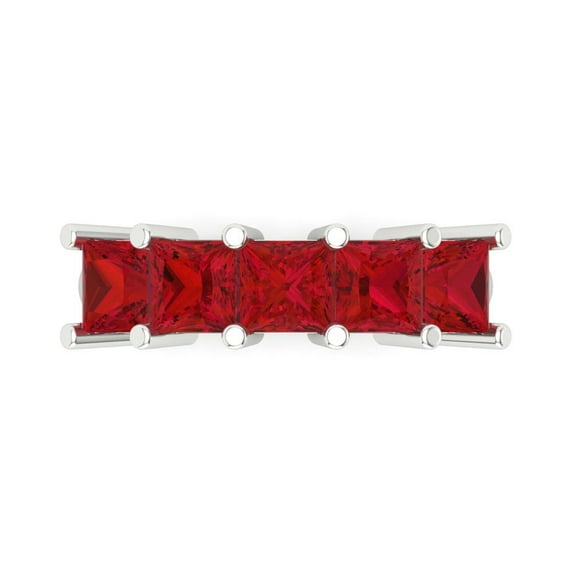 2.5 ct Brilliant Princess Cut Simulated Ruby 18K White Gold Eternity Band SZ 6.25