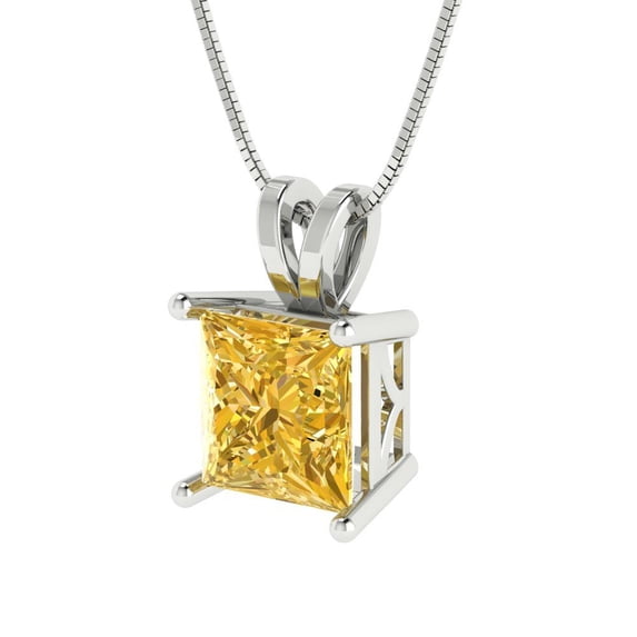 2.5 ct Brilliant Princess Cut Solitaire Natural Citrine 14k White Solid Gold Everyday Affordable Designer Necklace Pendant with 16" Chain