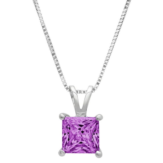 2.5 ct Brilliant Princess Cut Solitaire Simulated Alexandrite 18K White Gold Pendant with 18" Chain