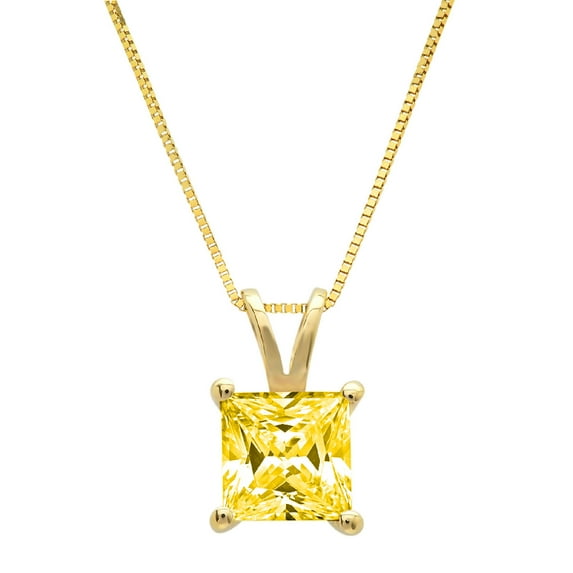 2.5 ct Brilliant Princess Cut Solitaire Synthetic Yellow Moissanite 18K Yellow Gold Pendant with 16" Chain