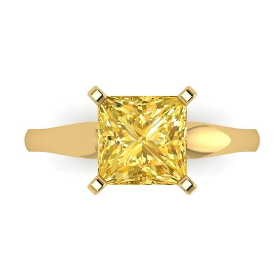 Solitaire Engagement Ring for Women - 2.5ct Simulated Yellow Diamond in 14K Yellow Gold Promise Ring