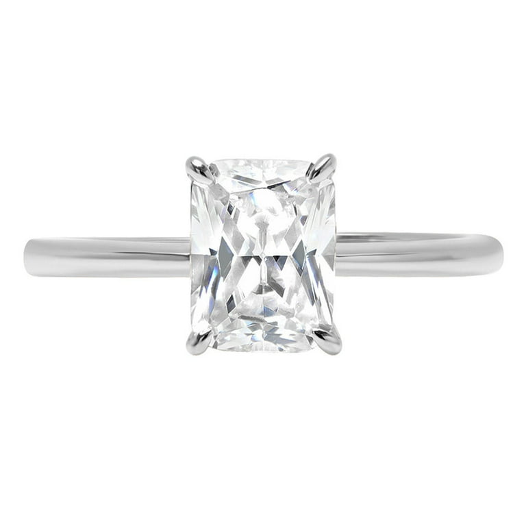 2.5 ct Brilliant Radiant Cut Synthetic White Sapphire 14k White Gold Solitaire Ring SZ 4