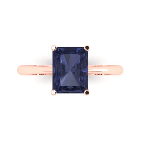 Solitaire Engagement Ring for Women - 2.5ct Simulated Blue Sapphire in 14K Rose Gold Promise Ring
