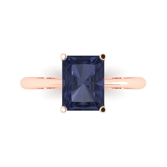 Solitaire Engagement Ring for Women - 2.5ct Simulated Blue Sapphire in 14K Rose Gold Promise Ring