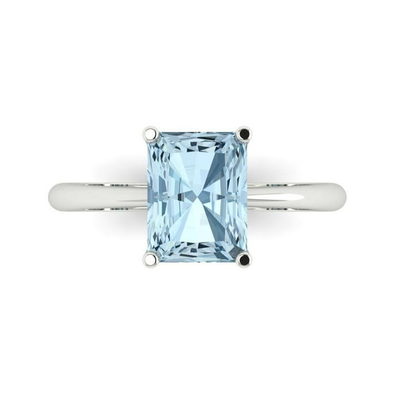 Solitaire Engagement Ring for Women - 2.5ct Natural Aquamarine in 14K White Gold Promise Ring