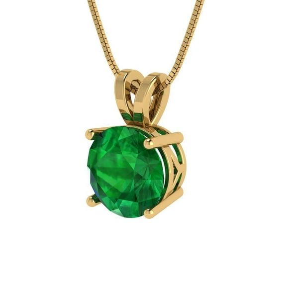 2.5 ct Brilliant Round Cut Solitaire Emerald 18K Yellow Solid Gold Everyday Affordable Designer Necklace Pendant with 16" Chain