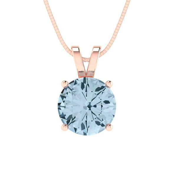 2.5 ct Brilliant Round Cut Solitaire Natural Aquamarine 14k Rose hypoallergenic Solid gold Designer Everyday Affordable Dainty Necklace Pendant with 16" Chain