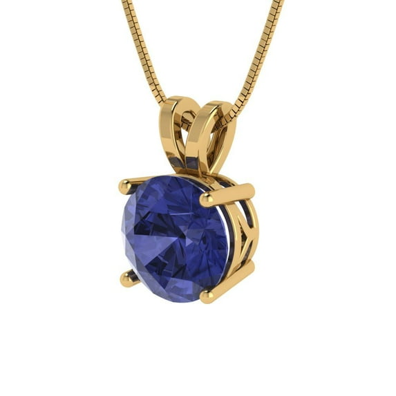 2.5 ct Brilliant Round Cut Solitaire Tanzanite 14k Yellow Solid Gold Everyday Affordable Designer Necklace Pendant with 16" Chain