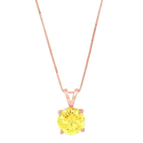 2.5 ct Brilliant Round Cut Solitaire Simulated Yellow Diamond 14k Rose Gold Pendant with 16" Chain