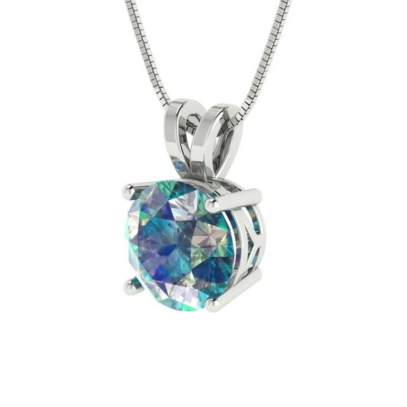 2.5 cctw Blue Moissanite White Gold Plated Pendant with 18" Box Chain (9mm, Round Cut)