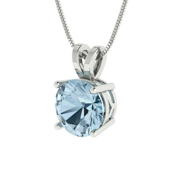 2.5 cctw Swiss Blue Topaz White Gold Plated Pendant with 16" Box Chain (9mm, Round Cut)