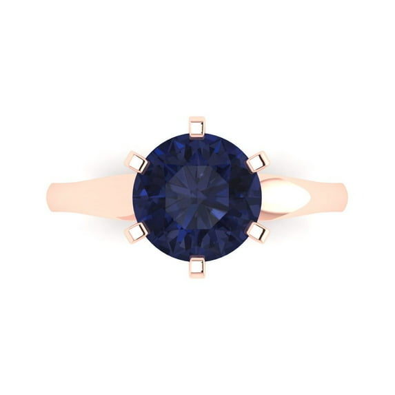 Solitaire Engagement Ring for Women - 2.5ct Simulated Blue Sapphire in 14K Rose Gold Promise Ring