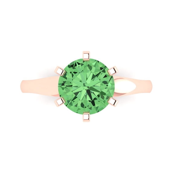 Solitaire Engagement Ring for Women - 2.5ct Simulated Green Diamond in 14K Rose Gold Promise Ring