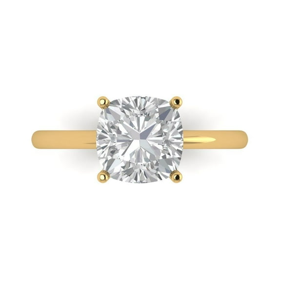 2.5 ctw Solitaire Anniversary Ring for Women | Cushion Cut Moissanite | Hyperallergenic Solid 14K Yellow Gold