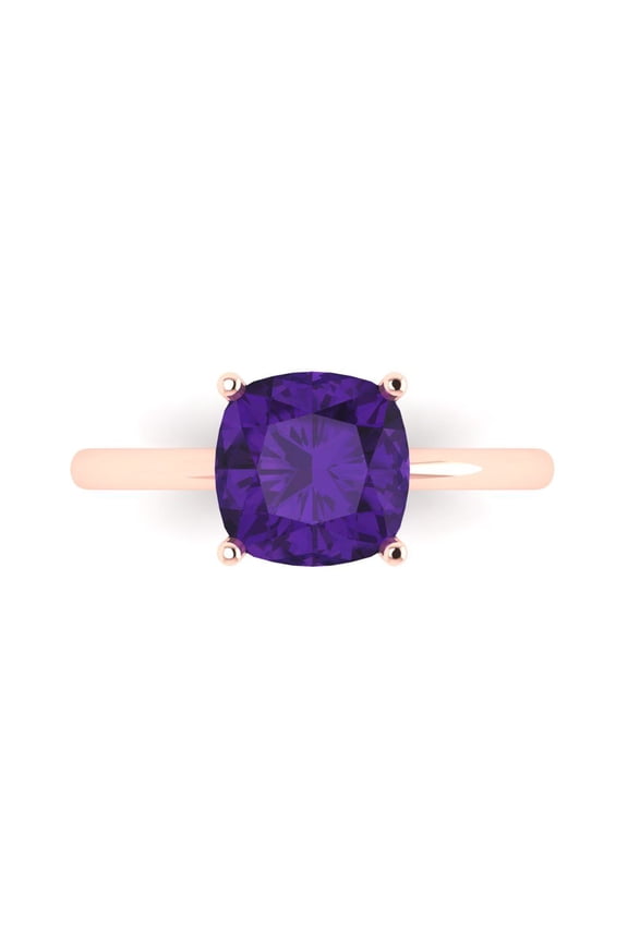 2.5 ctw Solitaire Anniversary Ring for Women | Cushion Cut Natural Amethyst | Hyperallergenic Solid 14K Rose Gold