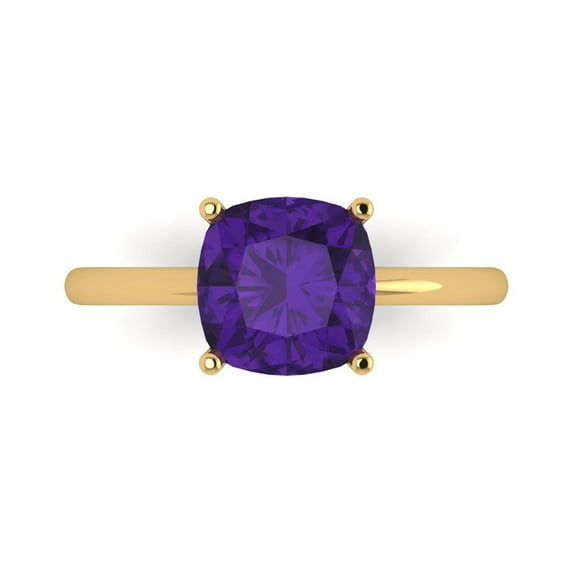 2.5 ctw Solitaire Anniversary Ring for Women | Cushion Cut Natural Amethyst | Hyperallergenic Solid 14K Yellow Gold