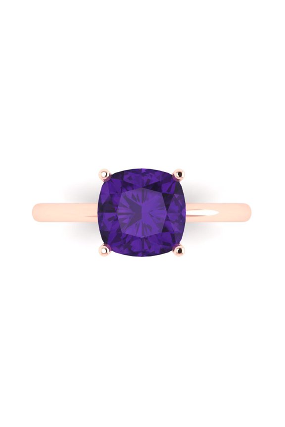 2.5 ctw Solitaire Anniversary Ring for Women | Cushion Cut Natural Amethyst | Hyperallergenic Solid 18K Rose Gold