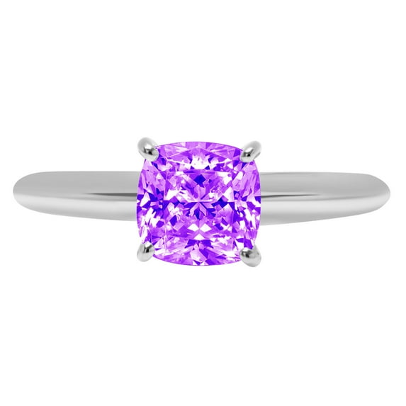 2.5 ct Cushion Cut Natural Amethyst Solitaire 18K White Gold Womens Engagement Ring