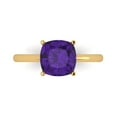 thumbnail image 1 of 2.5 ctw Solitaire Anniversary Ring for Women | Cushion Cut Natural Amethyst | Hyperallergenic Solid 18K Yellow Gold, 1 of 5