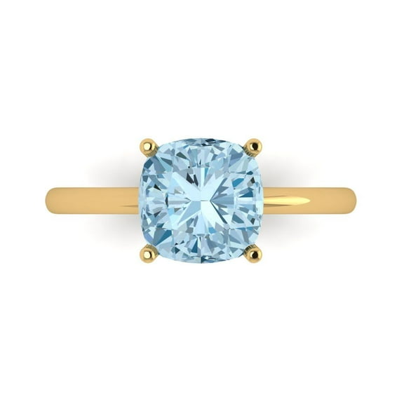 Solitaire Engagement Ring for Women - 2.5ct Natural Aquamarine in 14K Yellow Gold Promise Ring