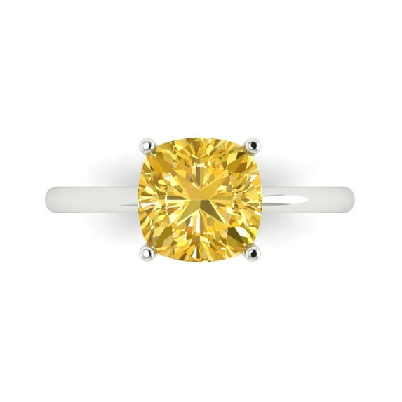 2.5 ctw Solitaire Anniversary Ring for Women | Cushion Cut Natural Citrine | Hyperallergenic Solid 14K White Gold