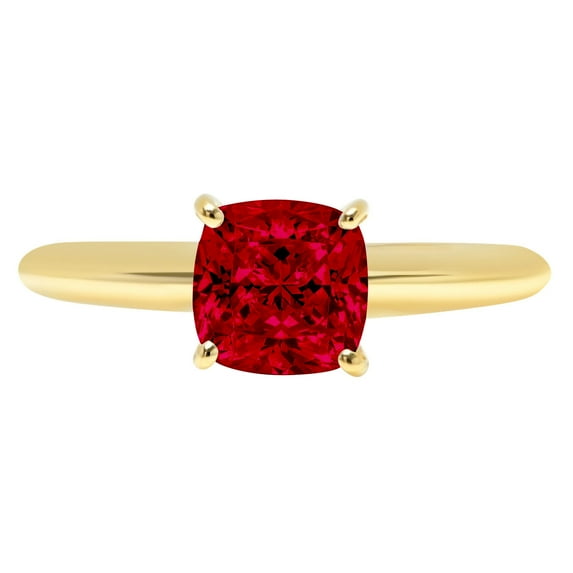 2.5 ct Cushion Cut Natural Garnet Solitaire 14K Yellow Gold Womens Engagement Ring