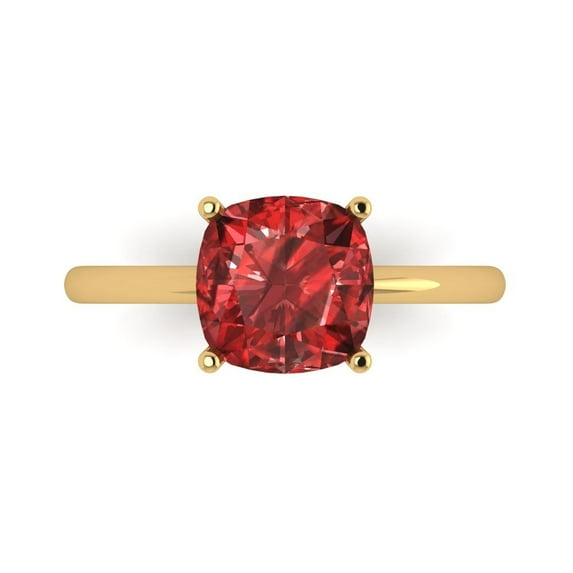 2.5 ctw Solitaire Anniversary Ring for Women | Cushion Cut Natural Garnet | Hyperallergenic Solid 14K Yellow Gold