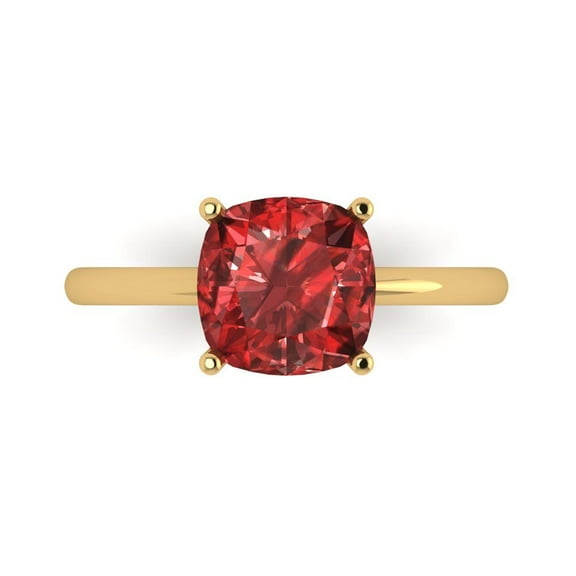 2.5 ctw Solitaire Anniversary Ring for Women | Cushion Cut Natural Garnet | Hyperallergenic Solid 14K Yellow Gold