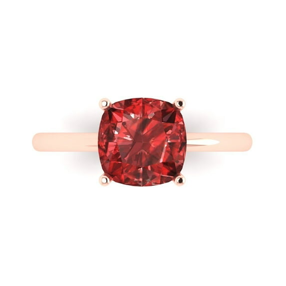 2.5 ct Cushion Cut Natural Garnet Solitaire Engagement Ring for Women in 18K Rose Gold