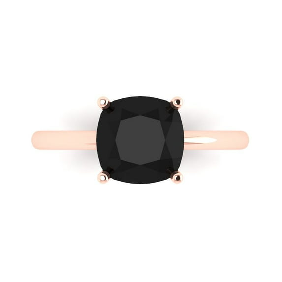 Clara Pucci 14K Rose Gold Solid Gold Onyx Solitaire Anniversary Ring for Women - 2.5 cttw Cushion Cut