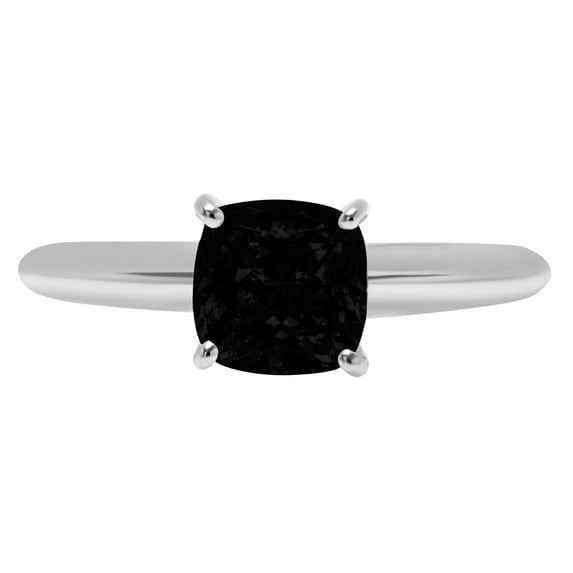 2.5 ct Cushion Cut Natural Onyx Solitaire 18K White Gold Womens Engagement Ring