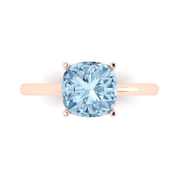 Clara Pucci 14K Rose Gold Solid Gold SwissBlueTopaz Solitaire Anniversary Ring for Women - 2.5 cttw Cushion Cut