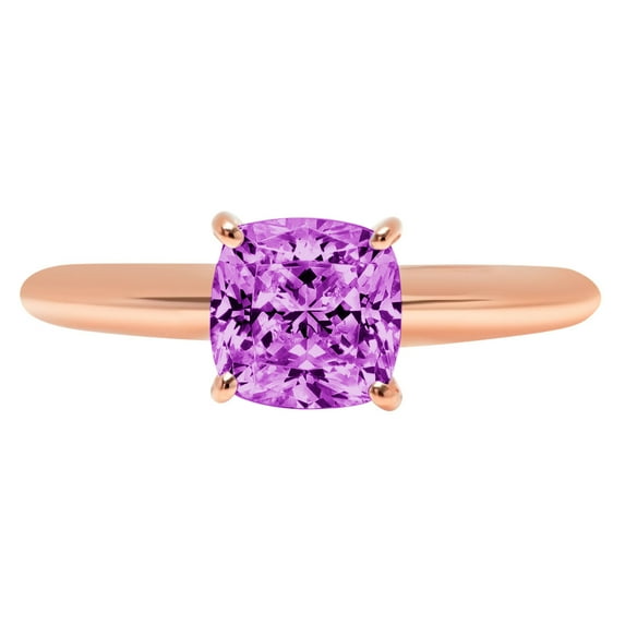 2.5 ct Cushion Cut Simulated Alexandrite Solitaire 18K Rose Gold Womens Engagement Ring