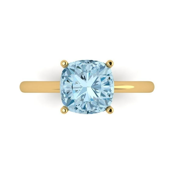 2.5 ct Cushion Cut Simulated Blue Diamond Solitaire 18K Yellow Gold Womens Engagement Ring