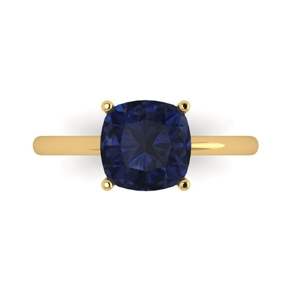 2.5 ct Cushion Cut Simulated Blue Sapphire Solitaire 14K Yellow Gold Womens Engagement Ring