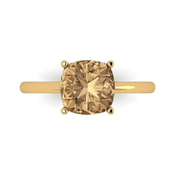 2.5 ctw Solitaire Anniversary Ring for Women | Cushion Cut Simulated Champagne Diamond | Hyperallergenic Solid 18K Yellow Gold