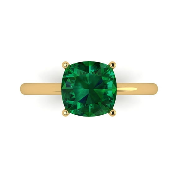 2.5 ctw Solitaire Anniversary Ring for Women | Cushion Cut Simulated Emerald | Hyperallergenic Solid 14K Yellow Gold
