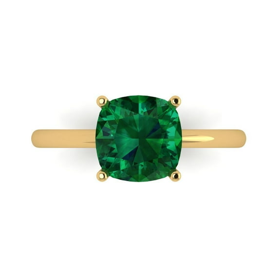 Clara Pucci 14K Yellow Gold Solid Gold Emerald Solitaire Anniversary Ring for Women - 2.5 cttw Cushion Cut