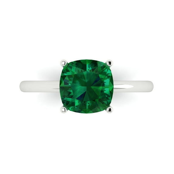 2.5 ct Cushion Cut Simulated Emerald Solitaire Engagement Ring for Women in 18K White Gold