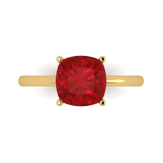 2.5 ctw Solitaire Anniversary Ring for Women | Cushion Cut Simulated Ruby | Hyperallergenic Solid 18K Yellow Gold
