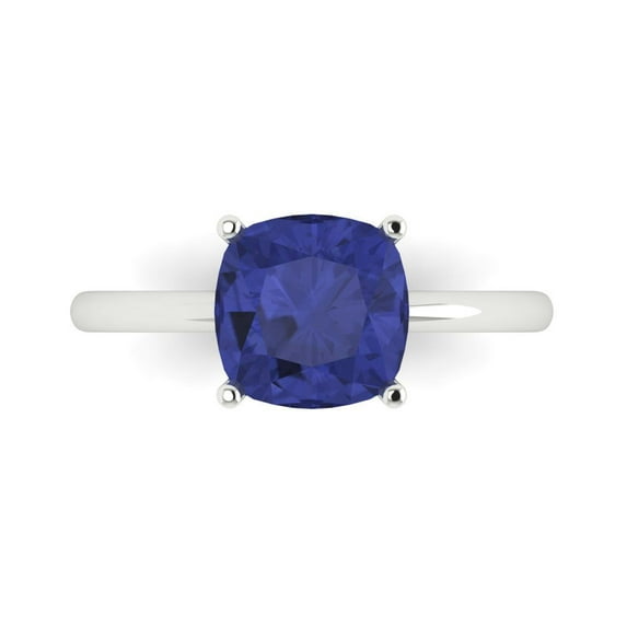 2.5 ctw Solitaire Anniversary Ring for Women | Cushion Cut Simulated Tanzanite | Hyperallergenic Solid 14K White Gold