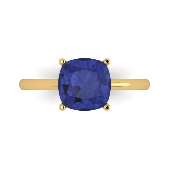 2.5 ctw Solitaire Anniversary Ring for Women | Cushion Cut Simulated Tanzanite | Hyperallergenic Solid 14K Yellow Gold