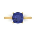 thumbnail image 1 of 2.5 ctw Solitaire Anniversary Ring for Women | Cushion Cut Simulated Tanzanite | Hyperallergenic Solid 18K Yellow Gold, 1 of 5