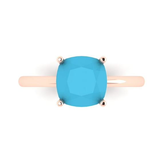 Clara Pucci 14K Rose Gold 2.5ct Turquoise Solitaire Ring for Women