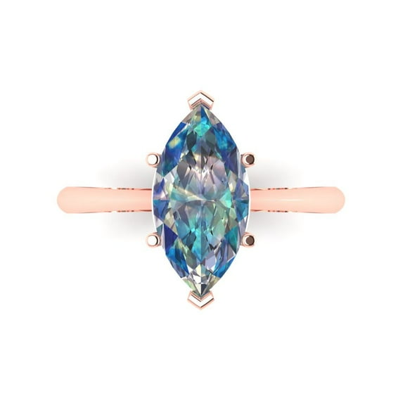 2.5 ctw Solitaire Anniversary Ring for Women | Marquise Cut Blue Moissanite | Hyperallergenic Solid 18K Rose Gold