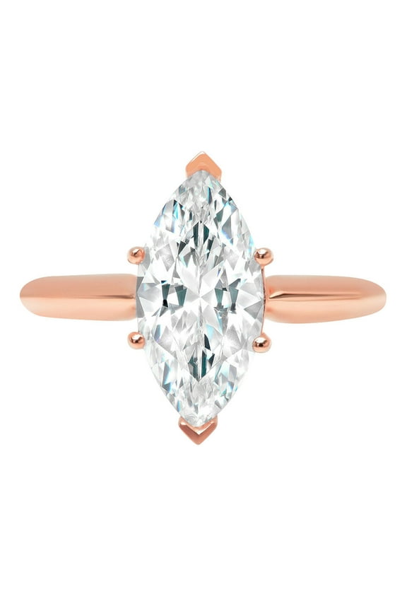 2.5 ct Marquise Cut Genuine Cultured Diamond VS1-VS2 I-J 14K Rose Gold Solitaire Promise Wedding Statement Engagement Designer Ring size 8.5