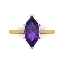 2.5 ctw Solitaire Anniversary Ring for Women | Marquise Cut Natural Amethyst | Hyperallergenic Solid 14K Yellow Gold